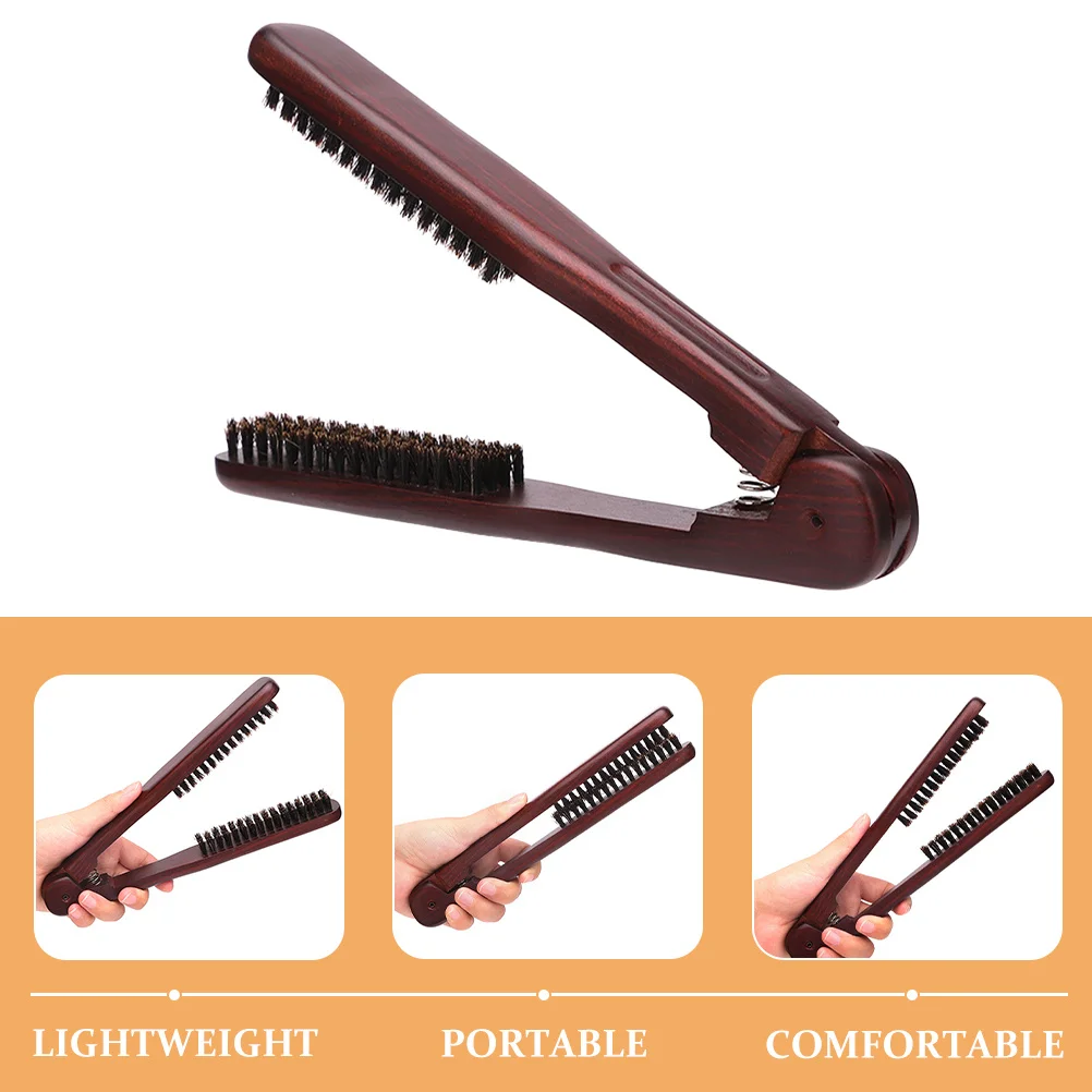 Anti-Static Bristle Hair Straightening Comb Wooden Handle Portable Double Sided Brush For Smooth Frizz-Free Styling Hair