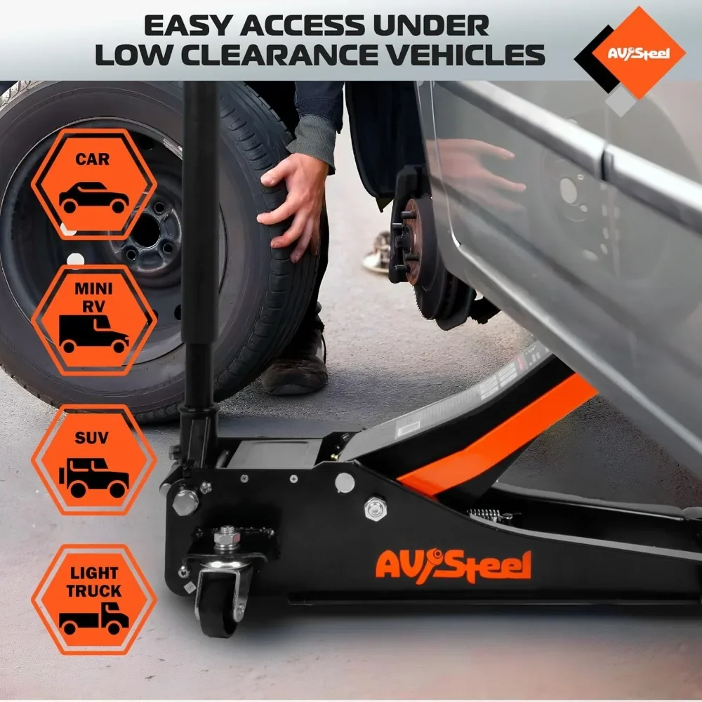 3 Ton Low Profile Floor Jack, 6600 lbs Heavy Duty Hydraulic Car Jack with Dual Pistons Quick Lift Pump, Lifting Range 3-1/8" to 19-7/8" view 6