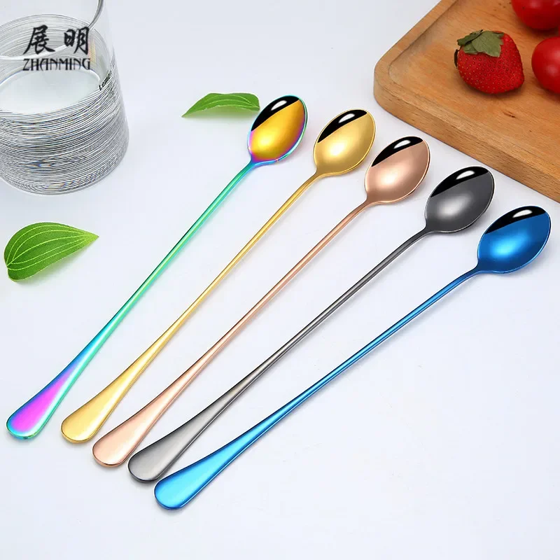 304 Stainless steel long-handled spoon coffee ice drink mixing spoon mixing thickened dessert tableware cutlery set