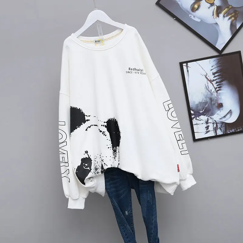 Kawaii Cartoon Letter Print Oversized Streetwear Female Sweatshirt Korean Fashion Casual Long Sleeve Pullover Top Women Clothing