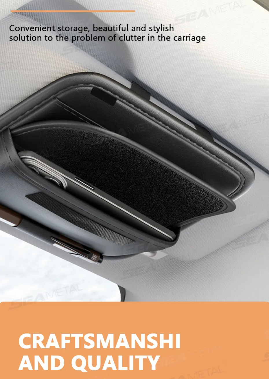 SEAMETAL Auto Sonnenschirm Gläser Tasche Pu Leder Auto Sonnenblende Karte Organizer Tragen-beständig Sonnenbrille Lagerung Tasche Zubehör – Detail 10