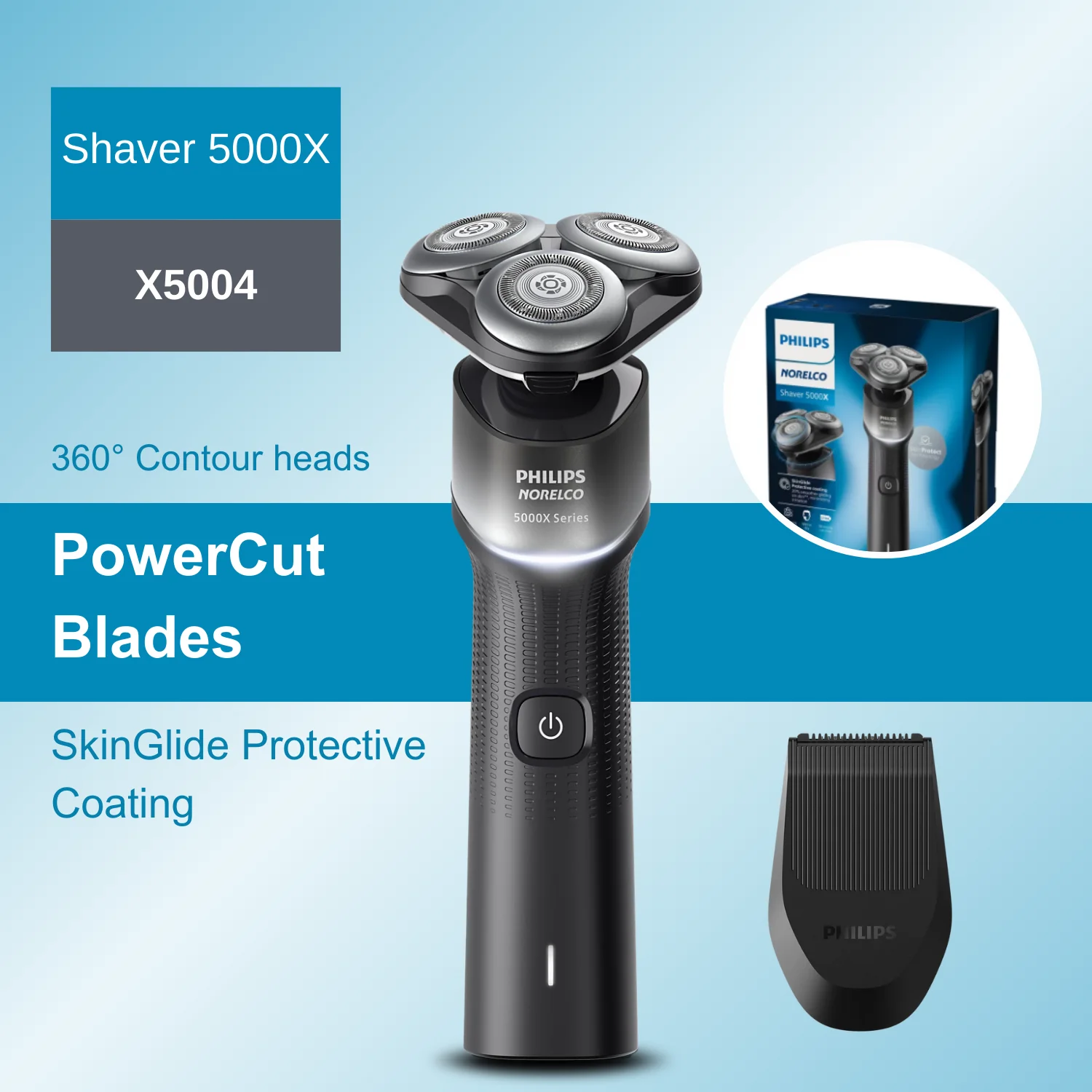 

Philips Norelco Razor Shaver 5000X series X5004, Wet & Dry, One Trimmer, SkinGlide Protective Coating, 360° Flexible Heads