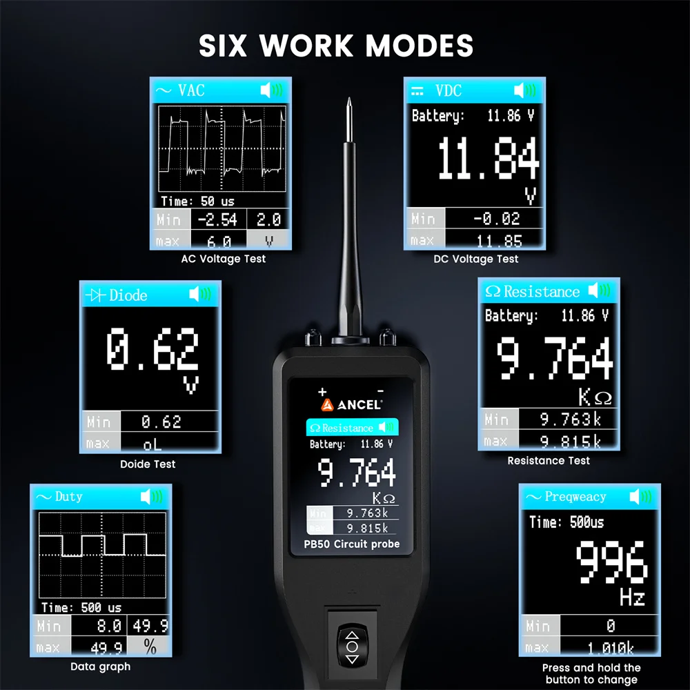 Ancel PB50 Automotive Circuit Tester 12V 24V Digital Voltage Power Circuit Probe Kit Short Finder Electrical Diagnostic Tool