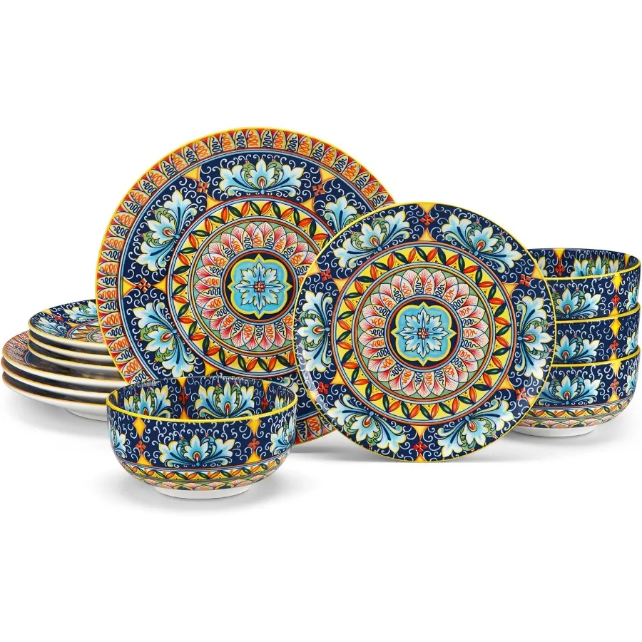 

Набор желтой фарфоровой посуды из 12 предметов для 4 человек с мисками и тарелками, микроволновая печь и посудомоечная машина, устойчивый к царапинам бо