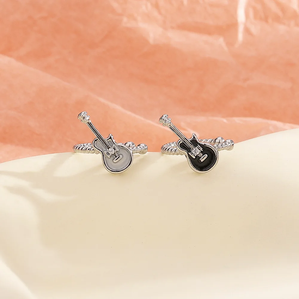 New Trendy Clip Violin Earrings Dazzling Guitar Clear CZ Music Ear Clip Note for Women Girl Gift Fashion Jewelry