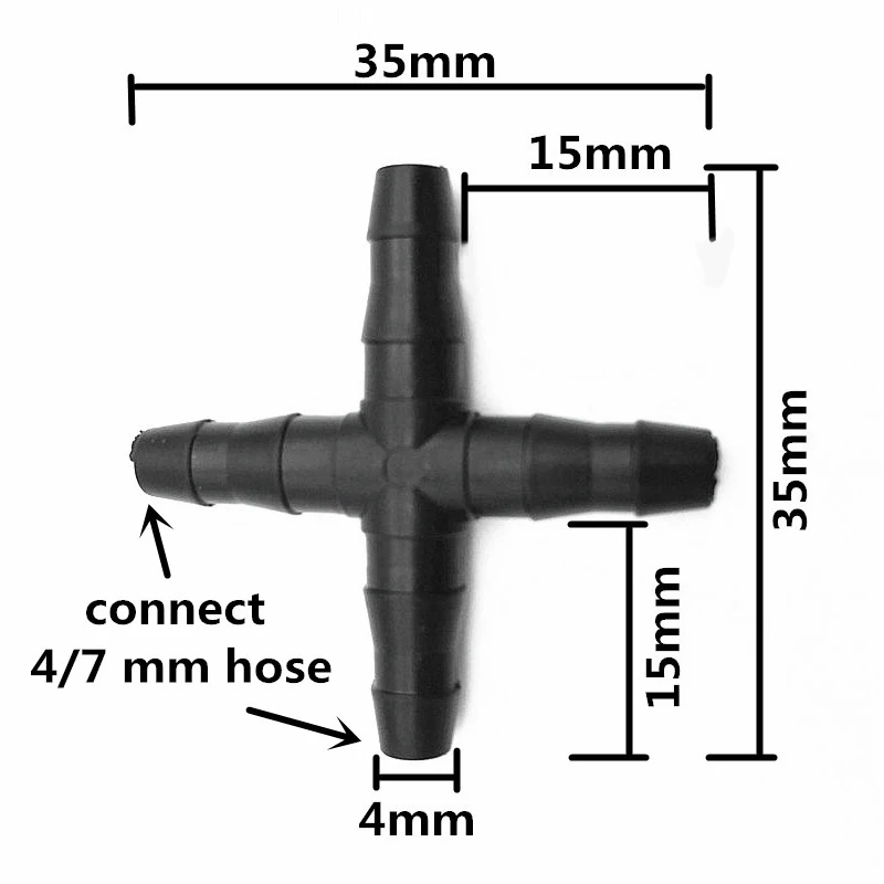 ABUL-50 Pcs Hose Cross Straight Connector For 4/7 Mm Hose 1/4 Inch Barb Barbed Connector Threaded Garden Greenhouse Micro-Irriga