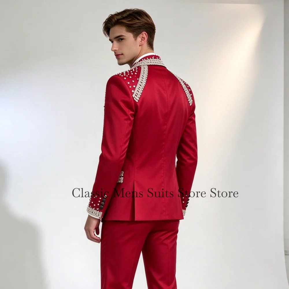 Customized Diamond Beading Tuxedo Men Suit High Quality Sequin Male Prom Blazers 2 Pieces Set Wedding Groom Diamond Ropa Hombre