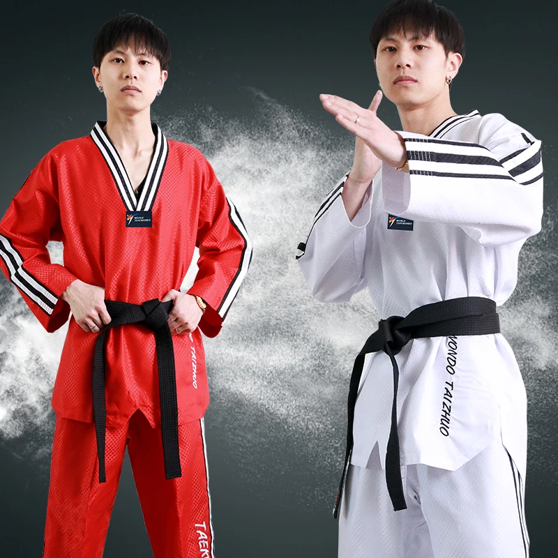 Taekwondo Martial Arts Student Lightweight V Neck Uniform Red Color Uniform WT Taekwondo Demonstration Team Dobok Performance