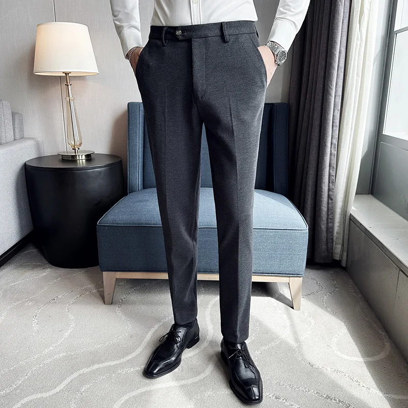 

Autumn Winter Thick Woolen Pants Men Clothing Business Formal Wear Slim Fit Casual Mens Suit Pants Full Length Men's Trousers 38