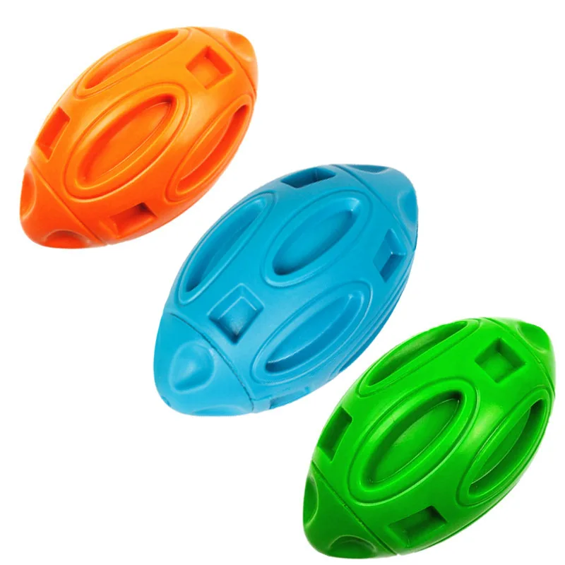 OUZEY Squeaky Rubber Ball Dog Toy Bite Resistant Pet Teeth Grinding Toys Rugby Shape Interactive Puppy Dog Training Aids Toys