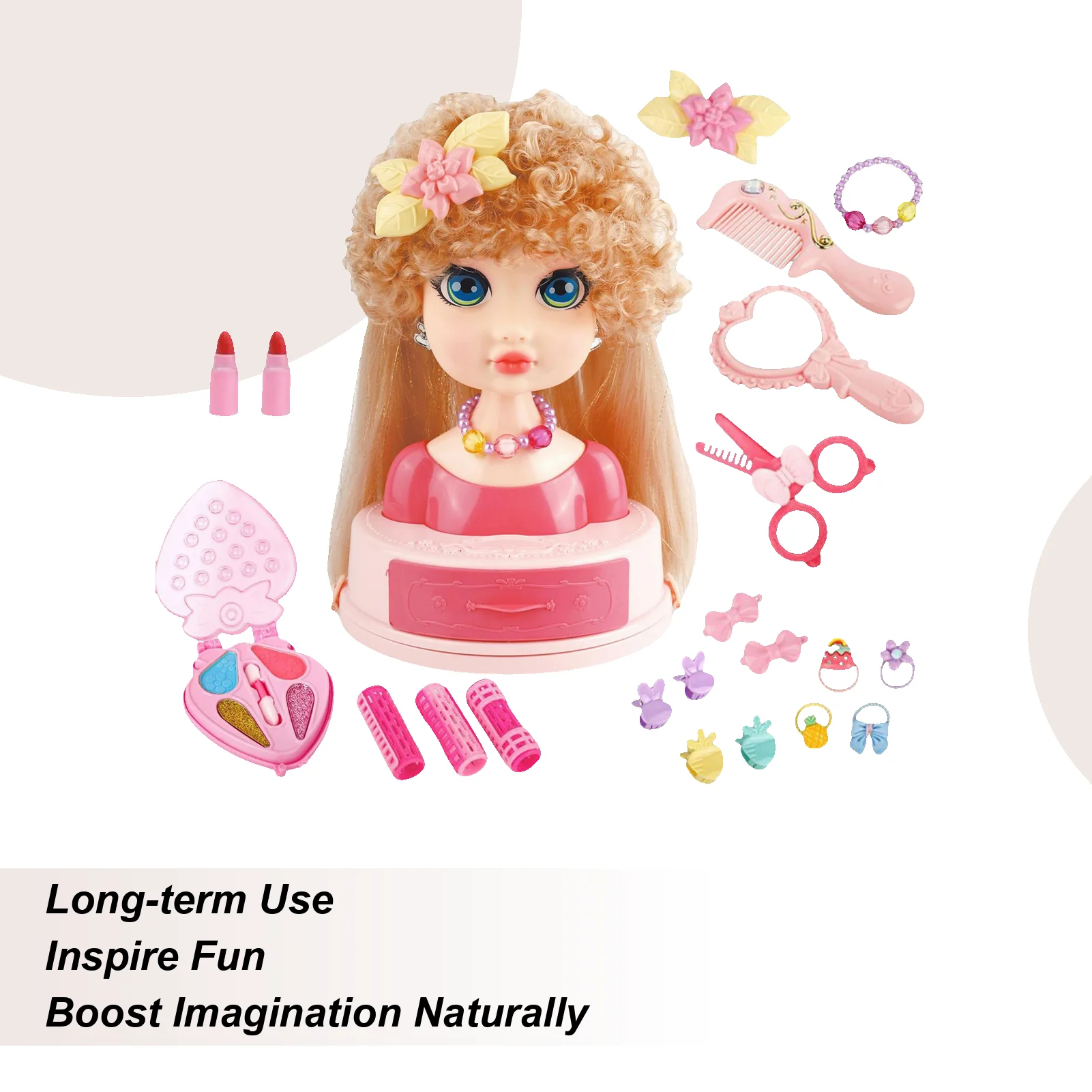 

Hair Doll Head Styling For Kids Pretend Play Hair Styling Set Braiding Practice Hairpins Makeup Beauty For 3-6 Years Old