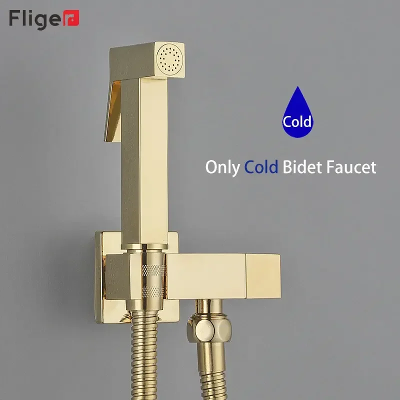 Fliger Gold Black Bidet Faucet Brass Toilet Bidet Sprayer Single Cold Water Handheld Toilet Bidet Faucet Hygienic Shower Head