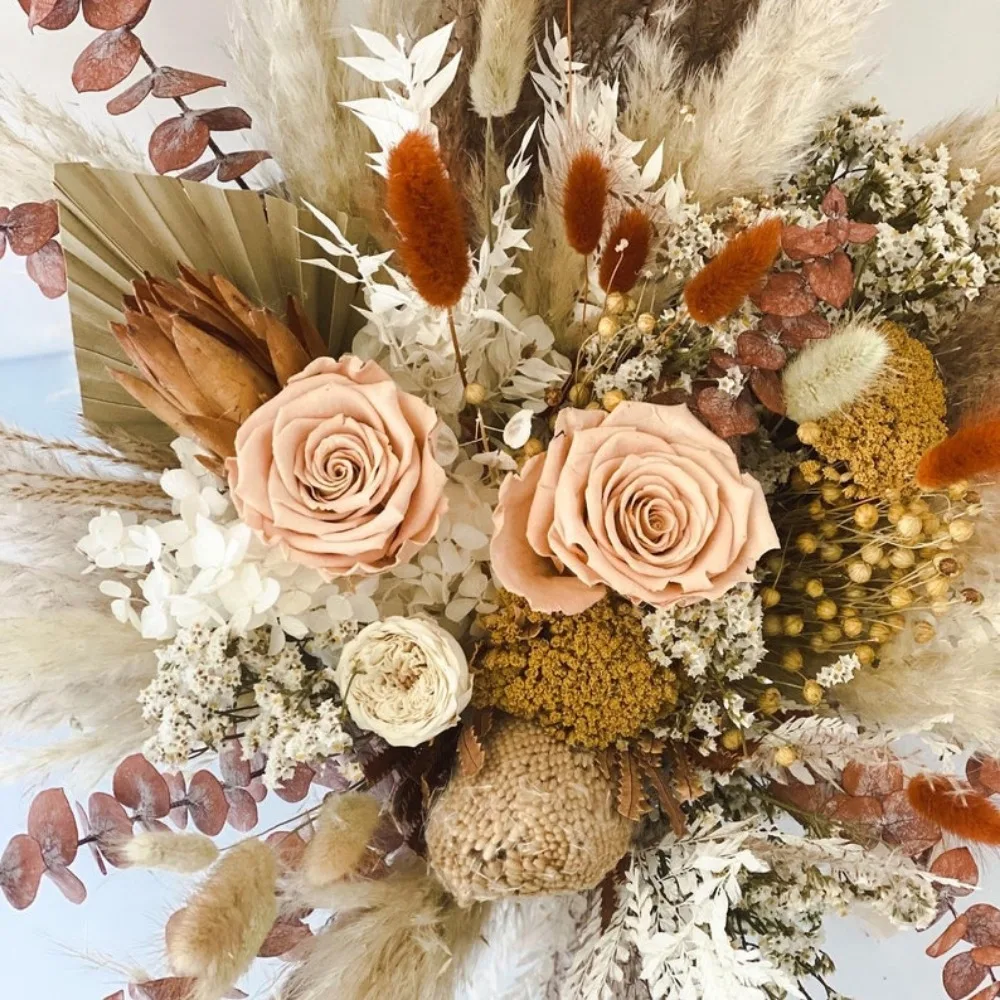 Gedroogde Bloemen, Terracotta, Mosterd, Toffee Pampa Gras Boeket, Bruid En Bruidsmeisjes, Bruidsbloemen