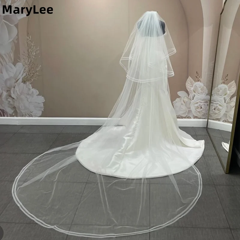 2 Tiers Wedding Veil White Ivory Blusher Cover Face Elegant Cathedral Long Bridal Veils with Comb Bride Accessories Customized