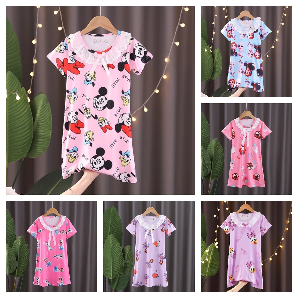 New Children's Nightdress Minnie Dress Girls Clothes Elsa Cartoon Pajamas Girl Nightgown ShortSleeve Kids nighty Dress