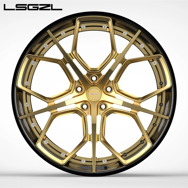 Whells Auto Alloy 2 Piece Forged Brush Gold Black Chrome Rim 5x114.3 5x120 5x130 5x112 5x127 for 488 911 huracan C8