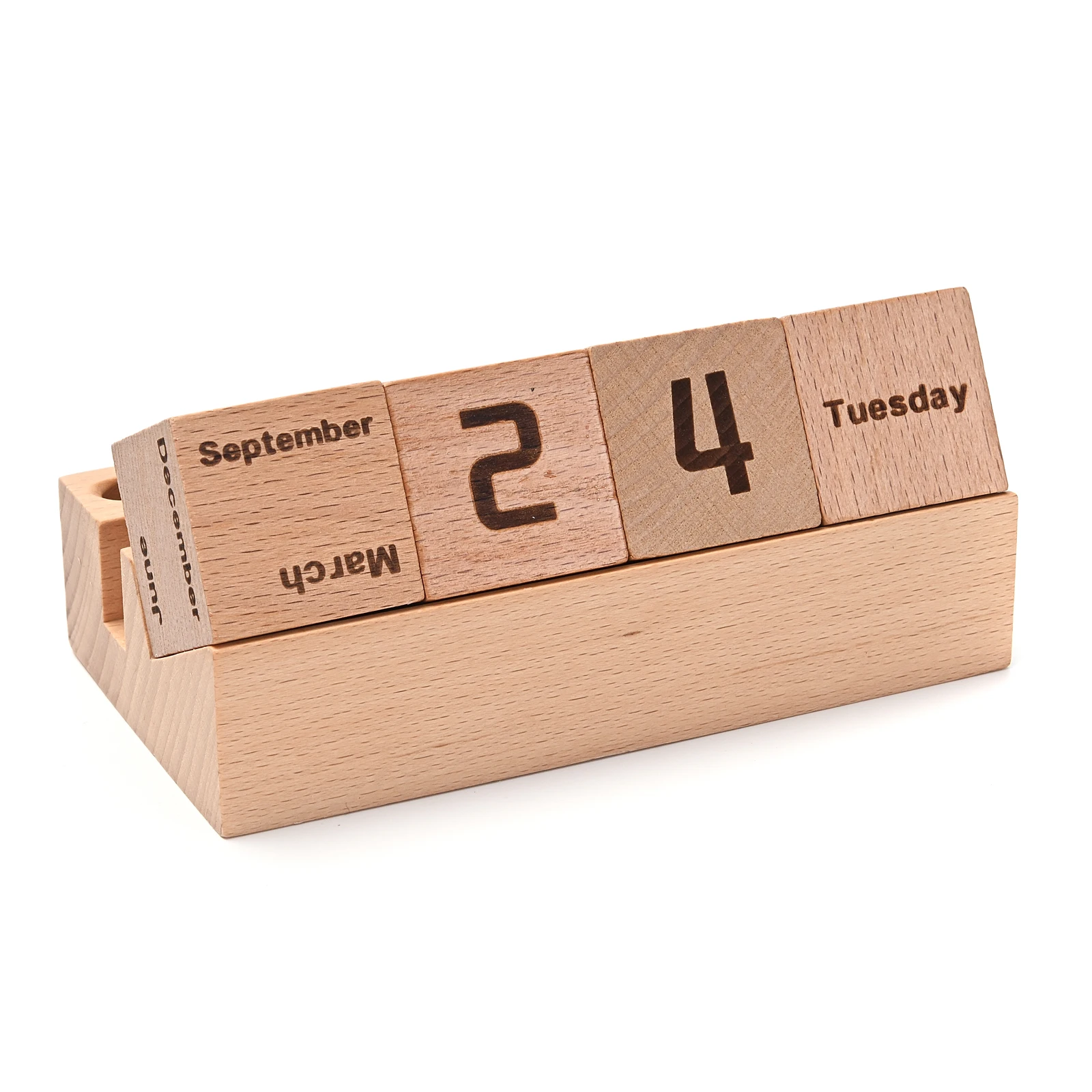 Wooden Perpetual Calendar Flip Blocks Month Date Display Desktop Log Countdown Home Office Tabletop Ornaments Photography Props