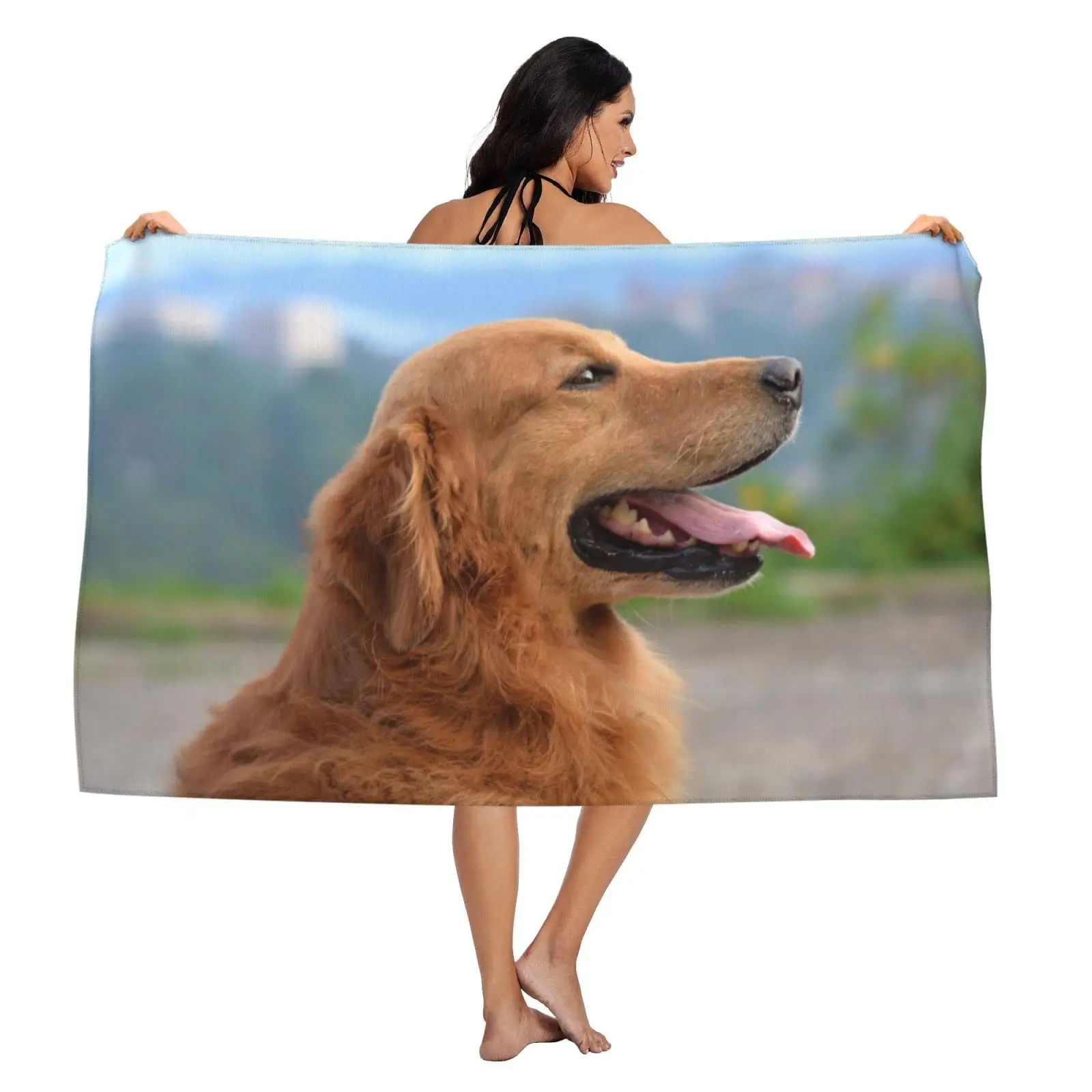 Lovely Golden Retriever Beach Towel, Super Absorbent Travel Bath Towels for Women Men Girls Boys Kids Travel Hotel Gifts Towels