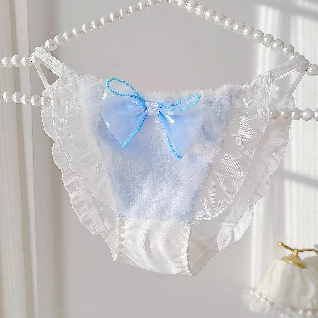 Bow Plush Sweet Lolita Girls' Underwear Low Waist Japanese Lotus Leaf Lace Edge Princess Style Pure Desire Triangle Pants