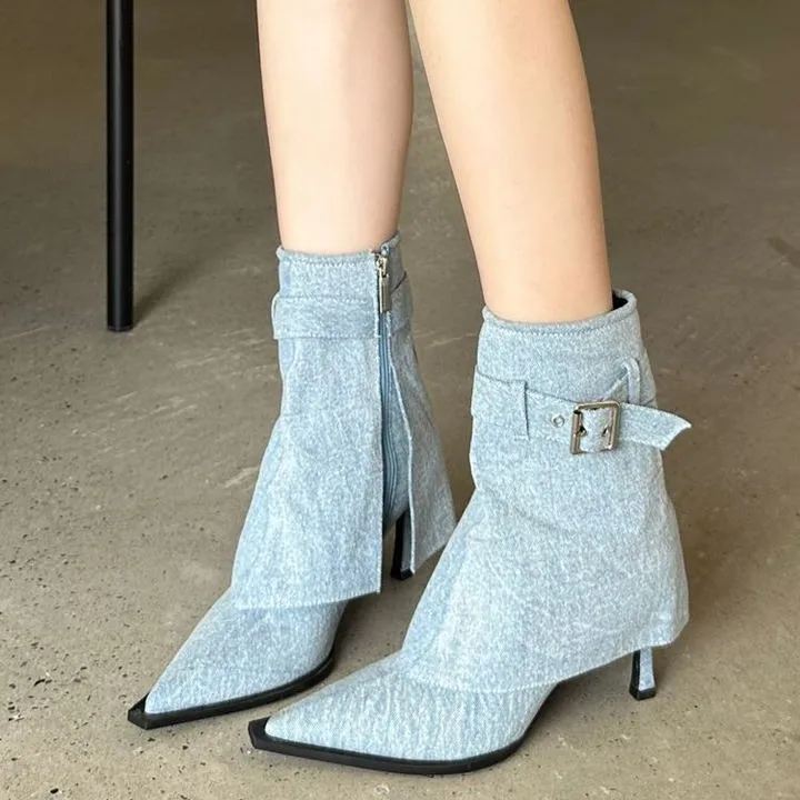 2025 New Design High Heel Women Booties Women's High Quality Pointed Thin Heel White Ankle Boots  Fashion Tube Boots Botas Mujer