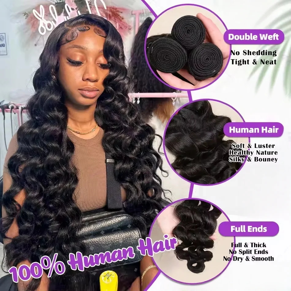 26 28 30 Inci Bundel Gelombang Dalam Longgar Bundel Jalinan Rambut Manusia Mentah Brasil 1/3/4 Penawaran Bundel Ekstensi Rambut Manusia untuk Wanita