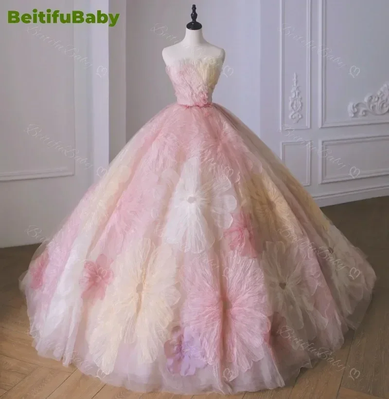 BeitifuBaby Abiti da ballo per le donne Matrimonio Xhs Stile 3D Fiore senza spalline Banchetto Abito da ballo Abito da sera da donna Abiti