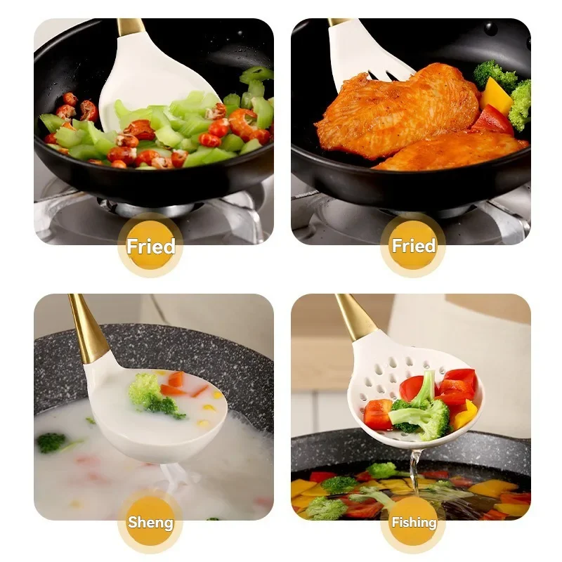 Platinum Handle Silicone Kitchenware 304 Stainless Steel Kitchenware Kit Kitchen Cooking Spoon ToolX9