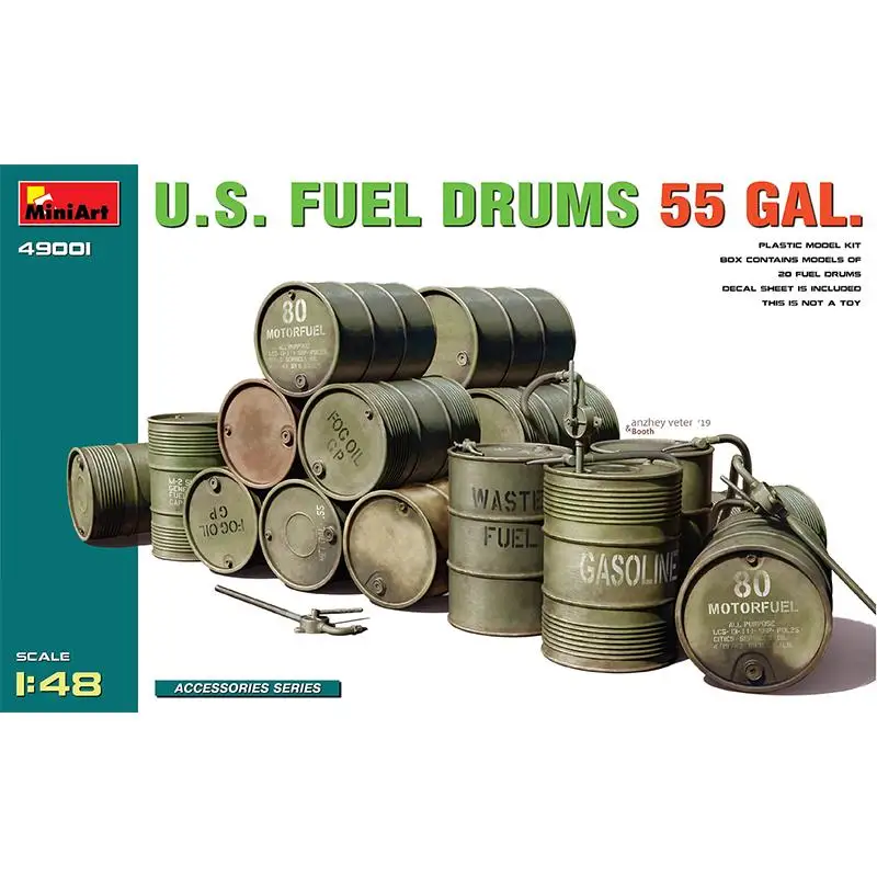 MiniArt 49001 1/48 scale U.S. Fuel Drums 55 Gal. (Plastic model)