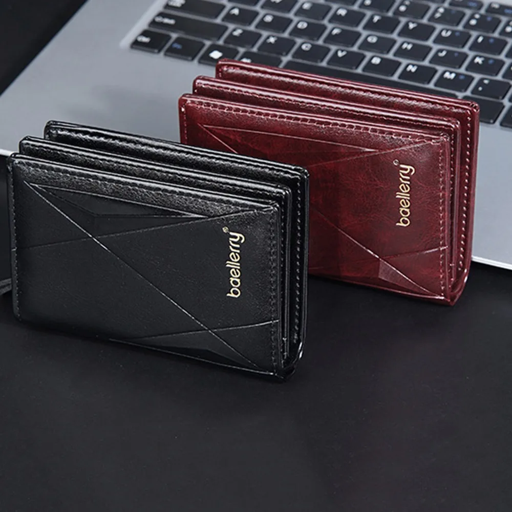 High Quality PU Leather Men's Short Wallet Soft Zipper 2 Fold Wallets Classics Multifunction Men Card Holder Gift