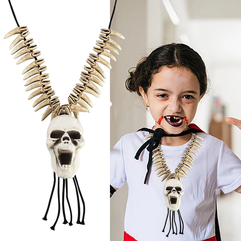 

Skull Necklace Resin Skull Wolf Teeth Chain Pendant Halloween Party Decor Fashion Jewelry Gift Costume Accessory Decoration