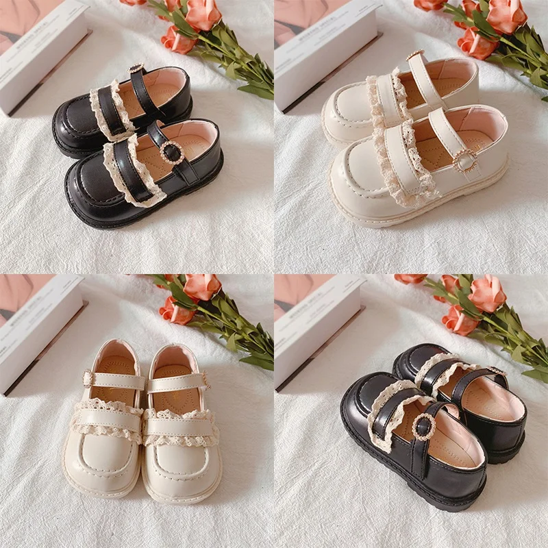 Children Princess Leather Shoes Casual Baby White Lace Decor Girls Spring Autumn Fashion Korean Style Sweet Princess Shoes