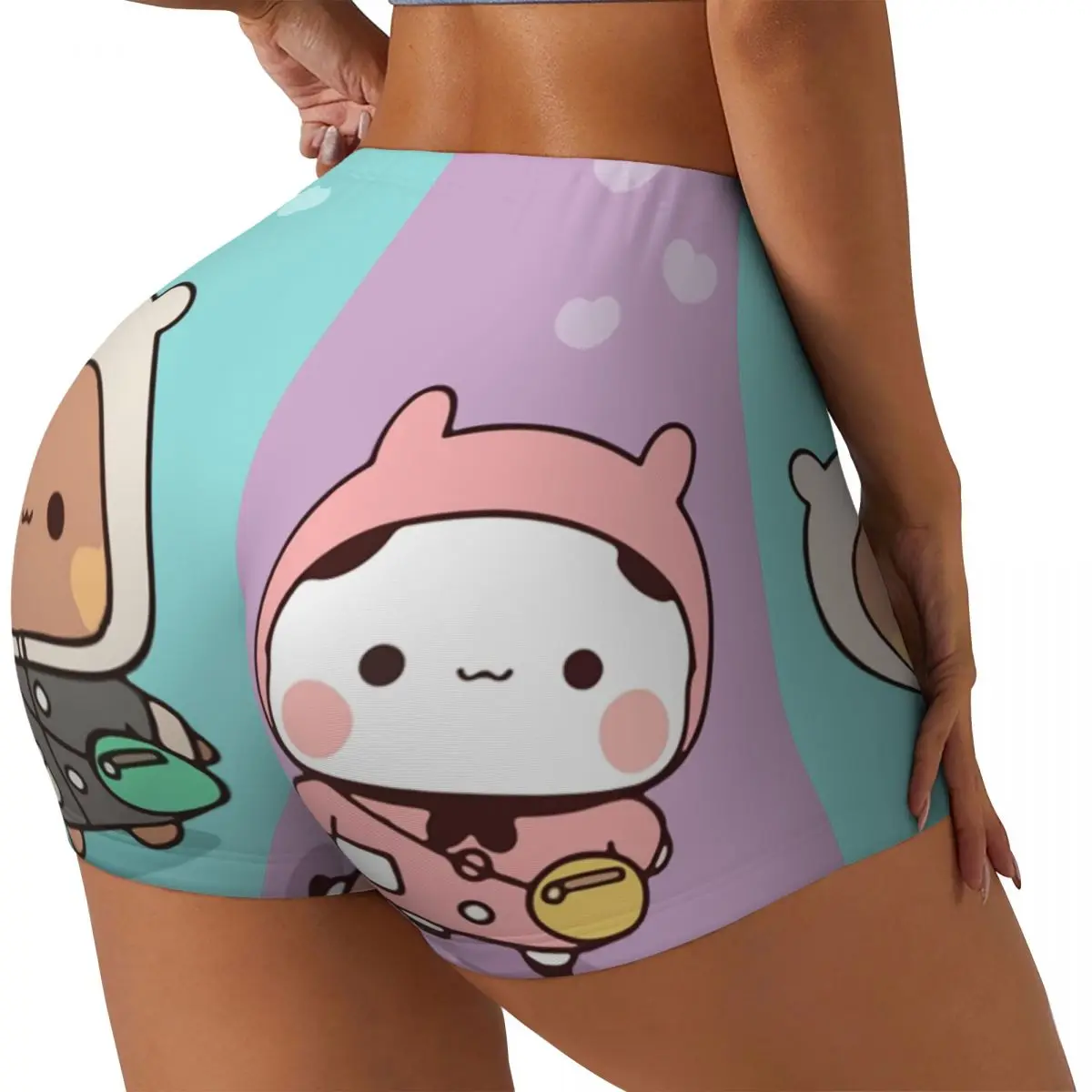 Custom Dudu Bubu Mochi Peach Cat Funny Volleyball Biker Workout Shorts Women's Panda Bear Hug Athletic Gym Yoga Shorts