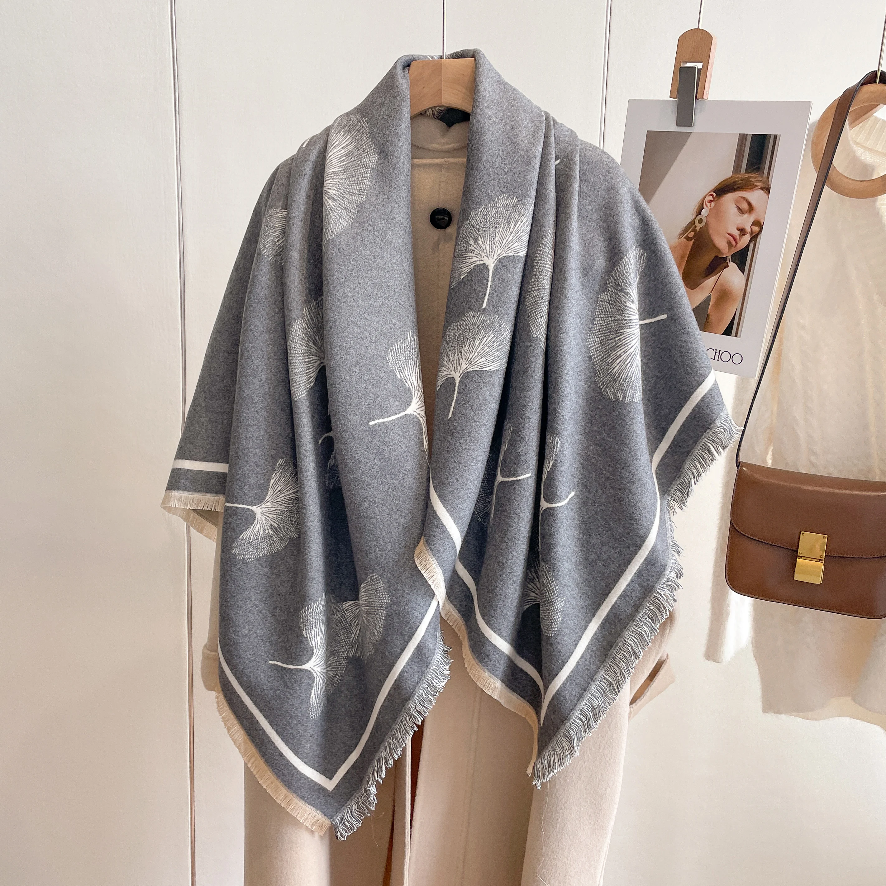 Neue Warme Winter Schal Kaschmir Frauen Pashmina Design Druck Schals Wrap Weibliche Dicke Decke Weiche Bufanda Stolen Mode Kopftuch – Detail 13