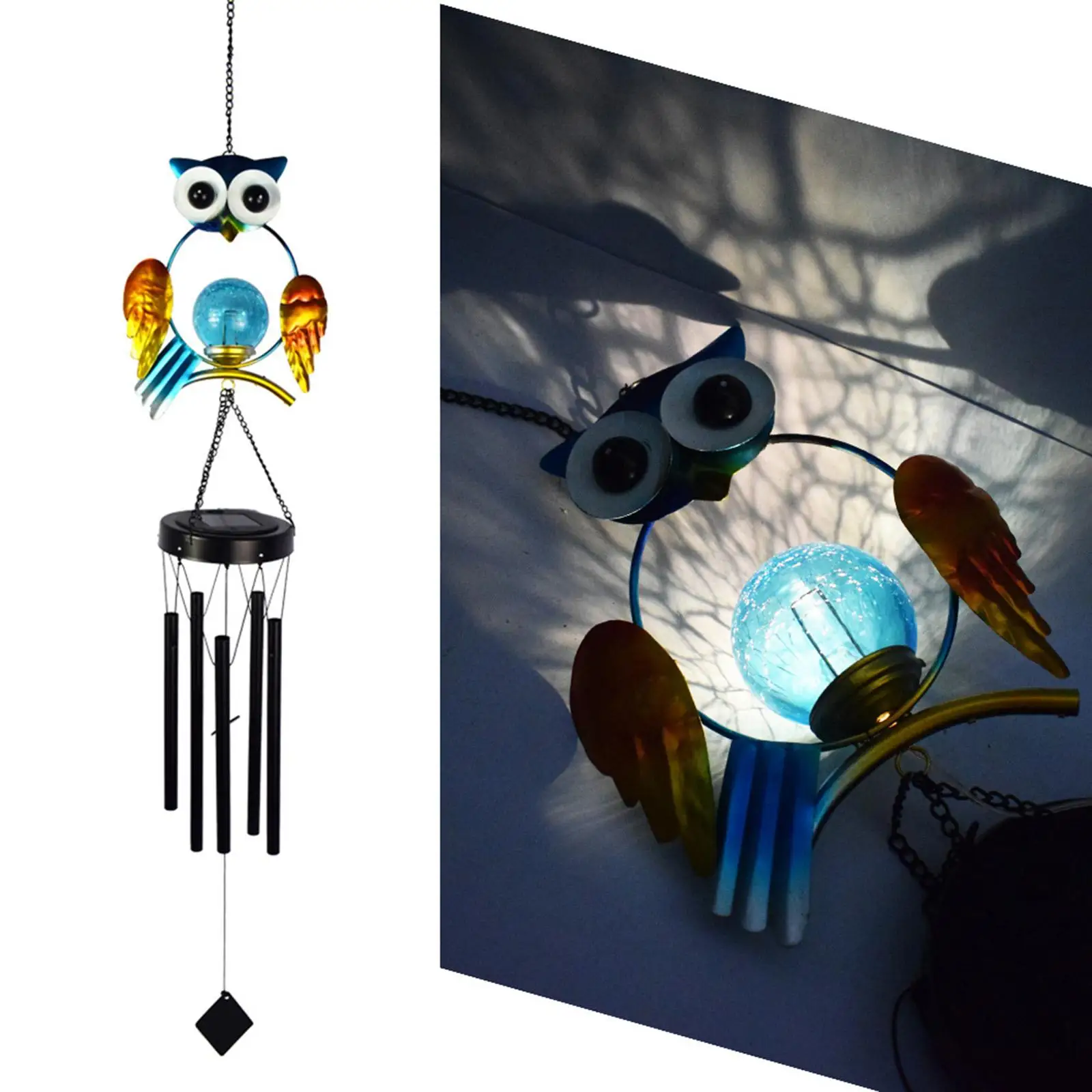 

Hanging Romantic Creative Owl Solar Wind Chime Home Garden Courtyard Landscape Decoration Art for Friends Thanksgiving Gift