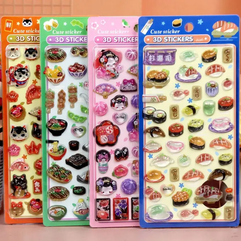 

10 шт. 3D-наклейки из японского кристаллического клея с рельефным изображением для детей: мультяшные коты, животные, суши, кролики