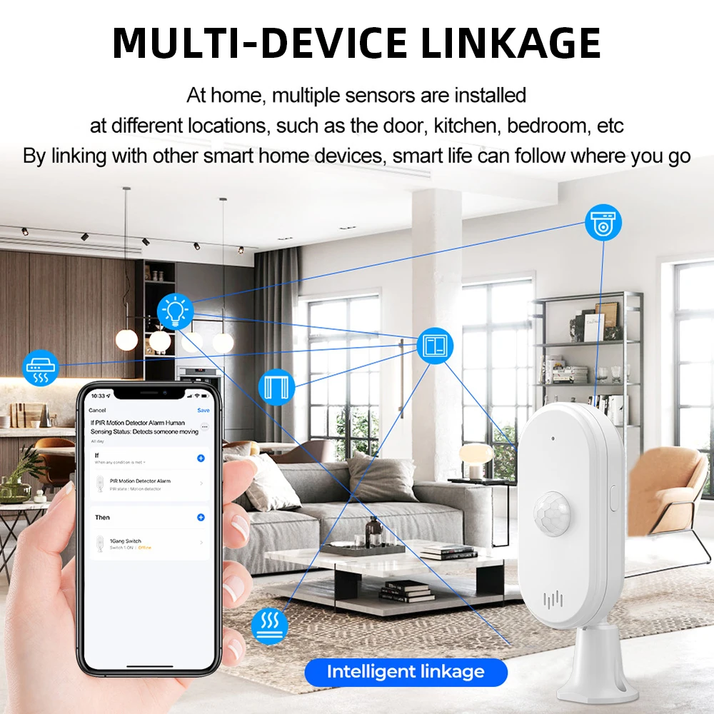 STLF Smart WiFi PIR Motion Detector Tuya App Wall/Ceiling Mountable 110 Detection Angle 4-6m Range for Home Automation Safety