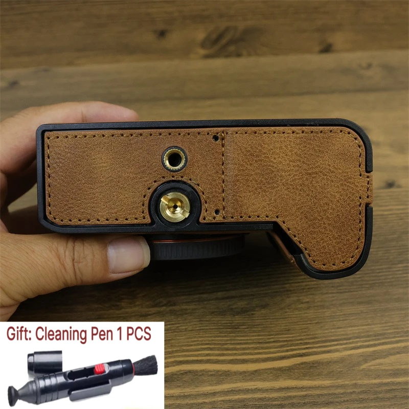 PU Leather case Bag For Sony ILCE-7C2 Camera bag Protective case a7c2 Half set base case +1 PCS Free Cleaning Pen