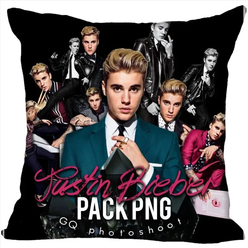 Custom Pillow Cases Justin Bieber Square Pillowcase Christmas Zippered Pillow Cover 45*45cm(One Side)