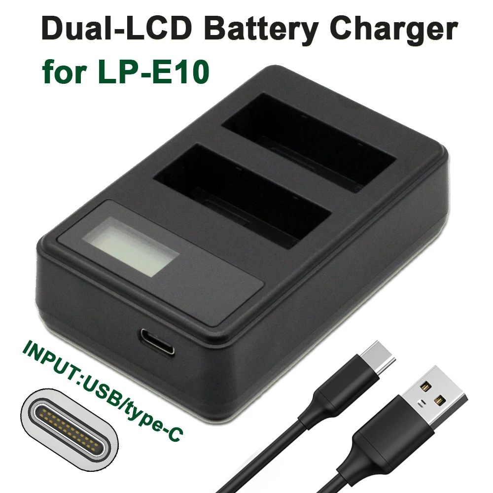 LP-E10 LCD Dual Battery Charger For Canon Rebel T3 T5 T6 T7  1100D 1200D 1300D 1500D 2000D  3000D Camera