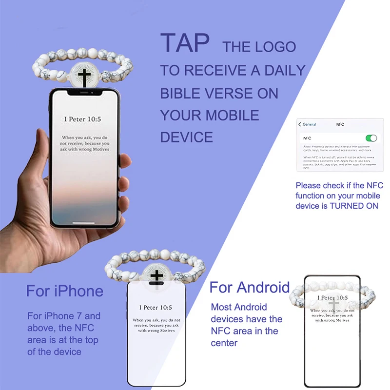 NFC الكتاب المقدس مطرز الصليب سوار يمكن ارتداؤها الكتاب المقدس الآية NFC سوار للنساء الرجال المسيحية اليومية الكتاب المقدس الآية سوار مجوهرات #2