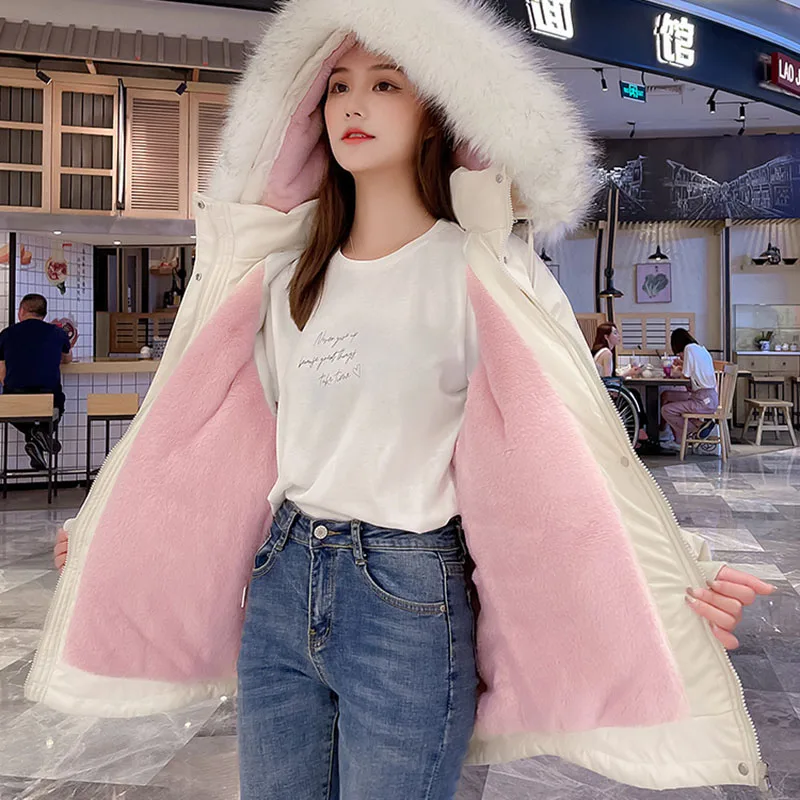 Women's2025 Mit Kapuze Parka Unten Baumwolle Mantel Neue Winter Verdicken Oversize Top Langarm Jacke Koreanische Lose mittellange Outer