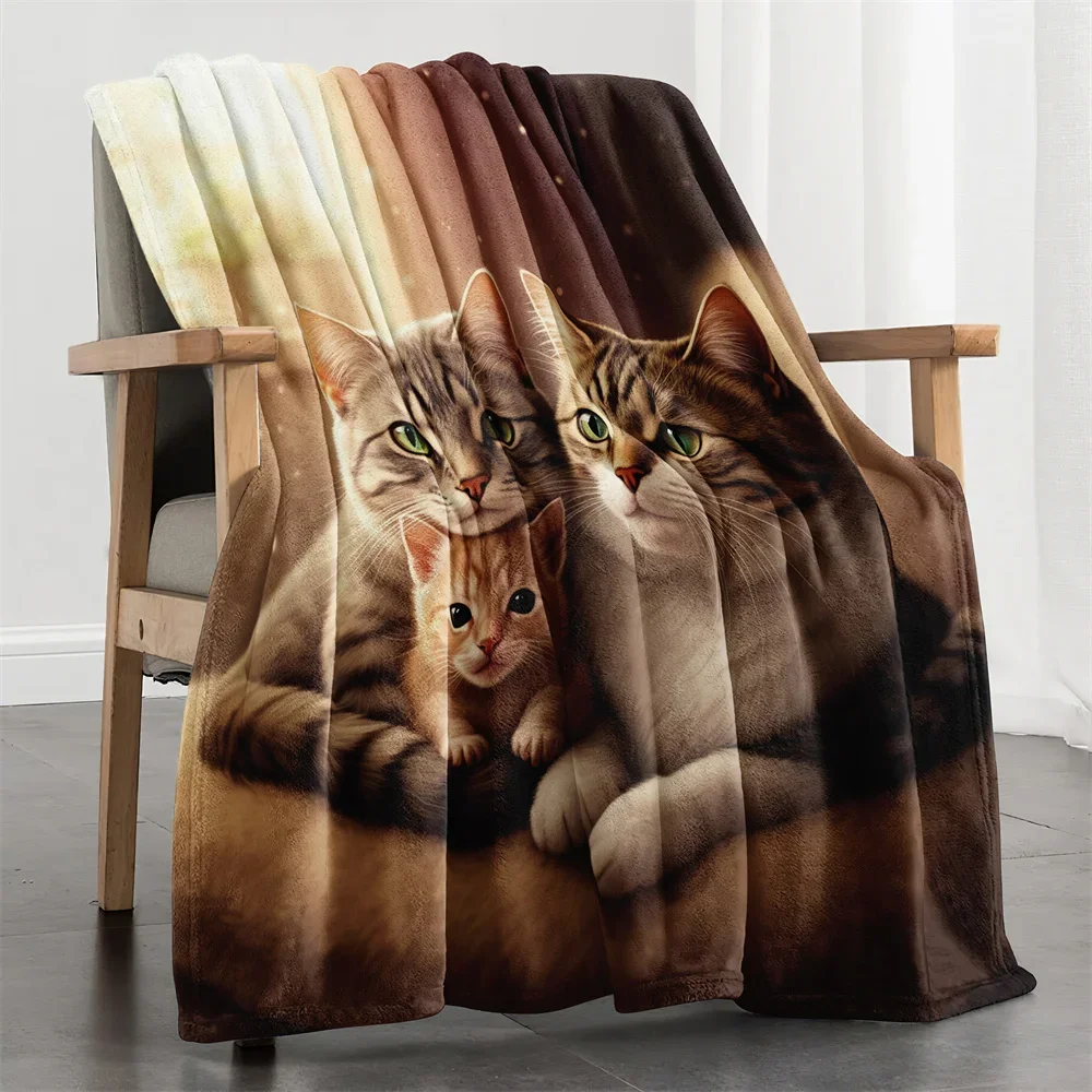 Charming Family of Cats Design Soft Microfiber Throw Blanket – Cozy for Bed, Sofa, Camping, Picnic & Winter Warmth - view 4