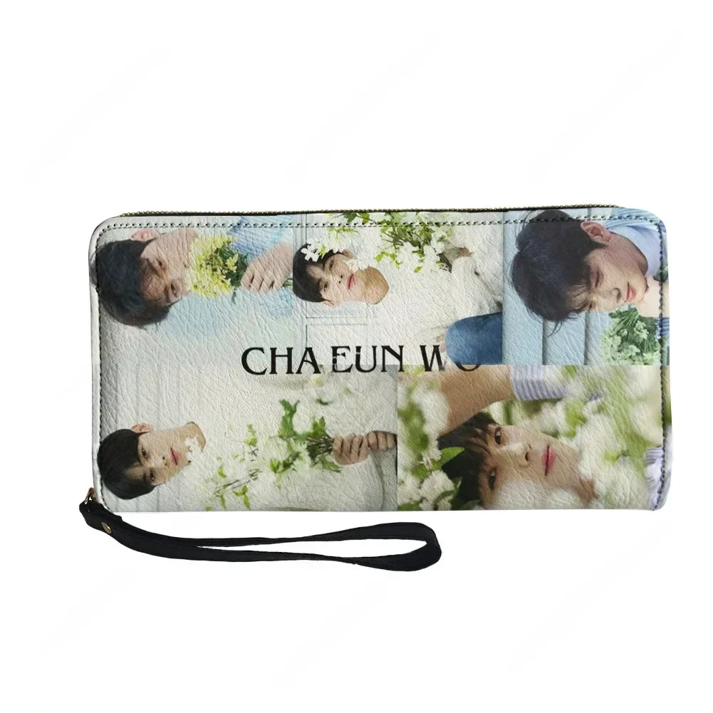 KPOP Cha Eun Woo Custom Wallet Purse Mens Womens Teenagers Zipper Long Wallets Double Print  Portable Wallet Gift Bag