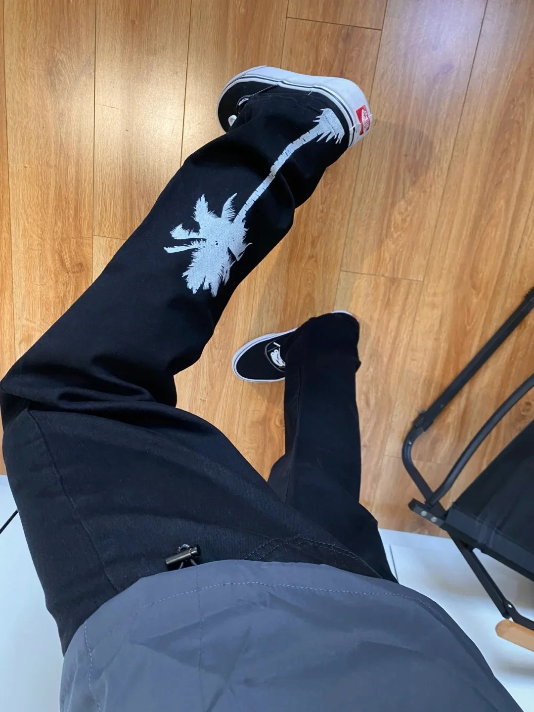 

American High Street Vibe Men's Jeans Bla Embroidered High Waist Straight Leg Bell Bot Youth Faion Denim Jeans