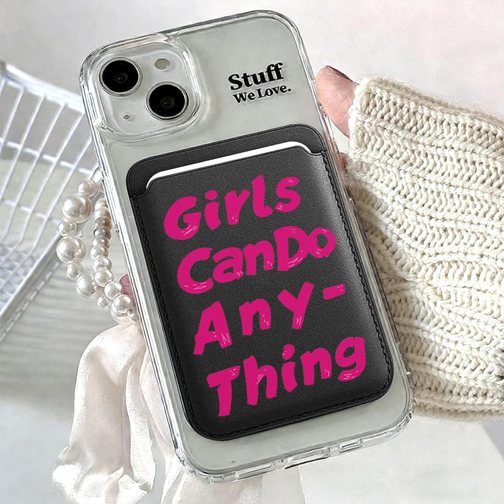 Feminismus-Leder-Kartenetui Handyhülle Kartenhalter für Magnetische Hülle Geeignet für alle iPhones für Magsafe Karten-Handy-Rückentasche – Detail 13
