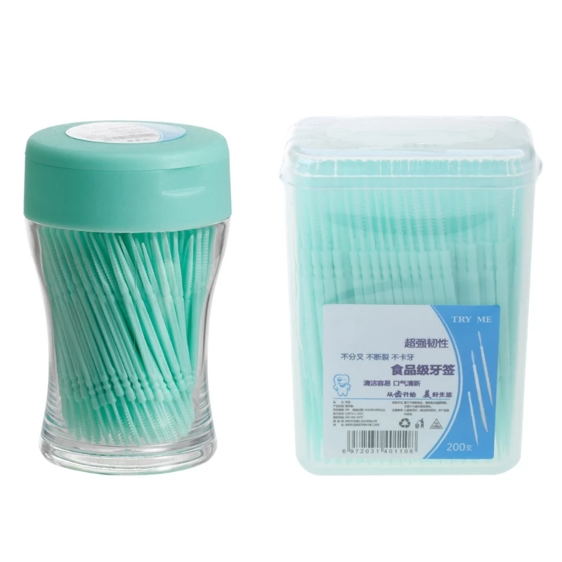 Y1UF 200 Stuks Plastic Tandenstoker Reizen Draagbare Dubbele Kop Tandheelkundige Orale Sticks Interdentale Floss