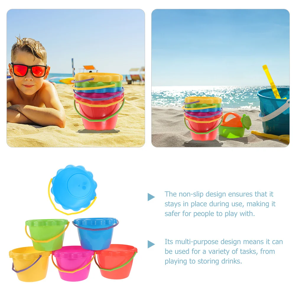 Secchio per sabbia da spiaggia, 6 pezzi, antiscivolo, durevole, per esterni, per scavo di sabbia, secchio multiuso portatile per giocare