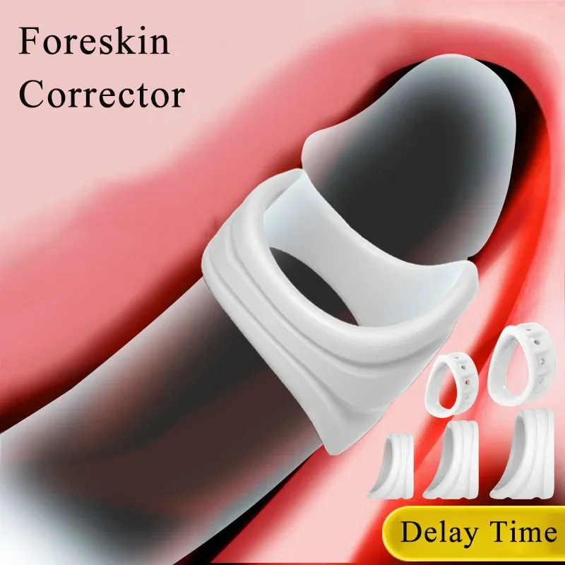 Men Cock Ring Penis Foreskin Correction Cockring Reusable Penis Sleeve Delay Ejaculation Chastity Cage Sex Toy for Men Couples