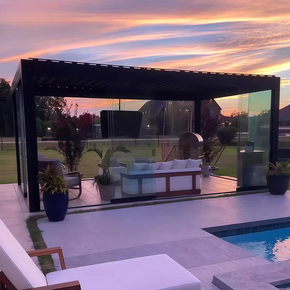 Waterproof UV Resistant Wind Resistant Customizable Size Patio Shade Structure Aluminum Louvered Pergola Balcony