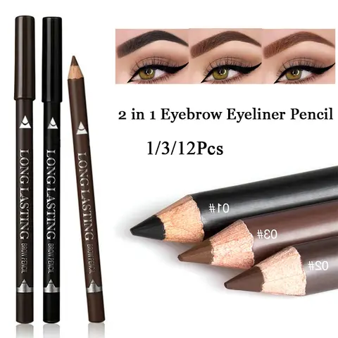 2 in 1 Eyebrow Eyeliner Pencil, Waterproof Smudge-Proof Natural Rich Color Eye Liner Brow Definer Wooden Sharpenable Makeup Pen